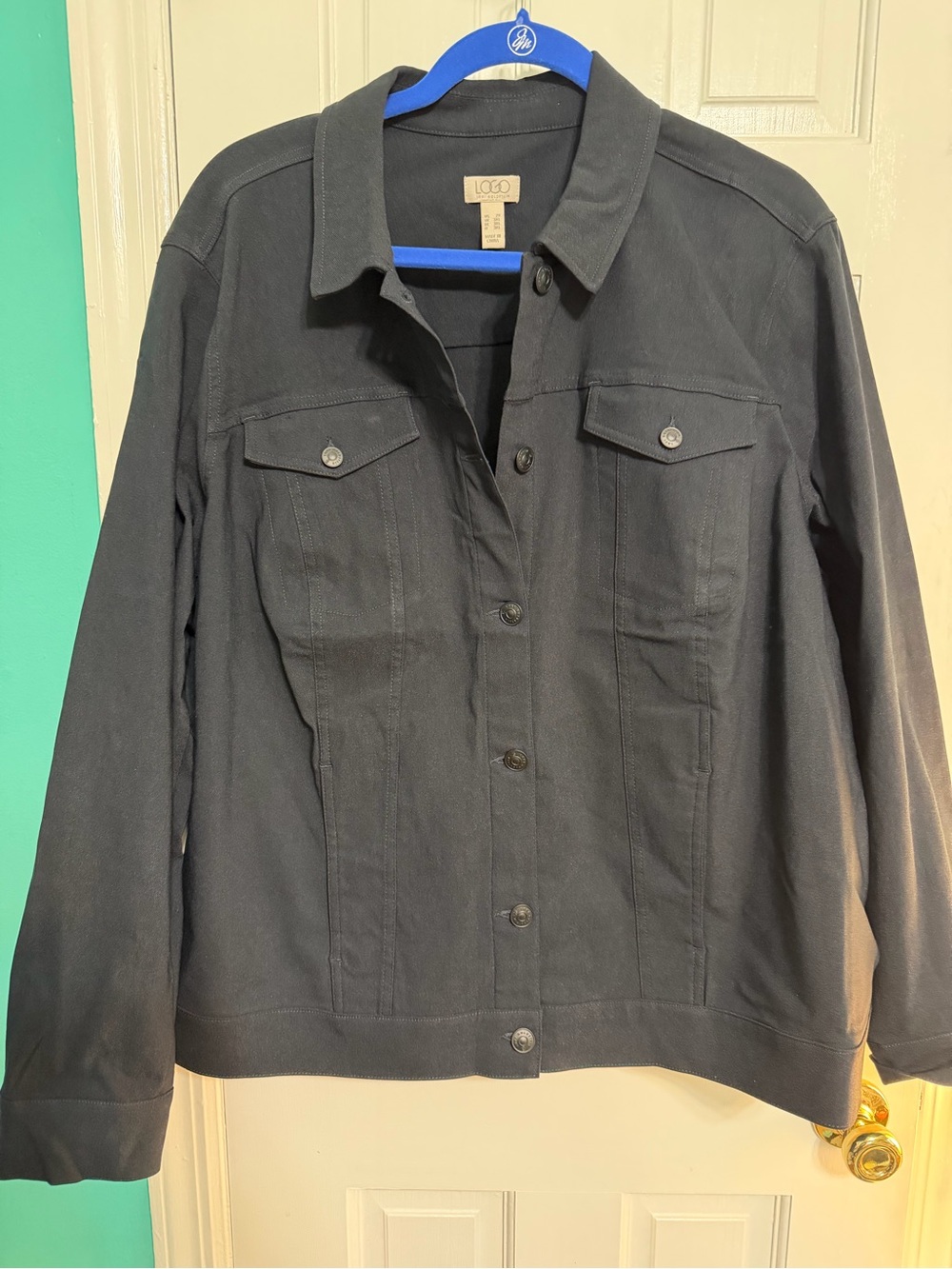LOGO Lori Goldstein Midnight Blue Stretch Jean Jacket, 2X, New In Bag, $45